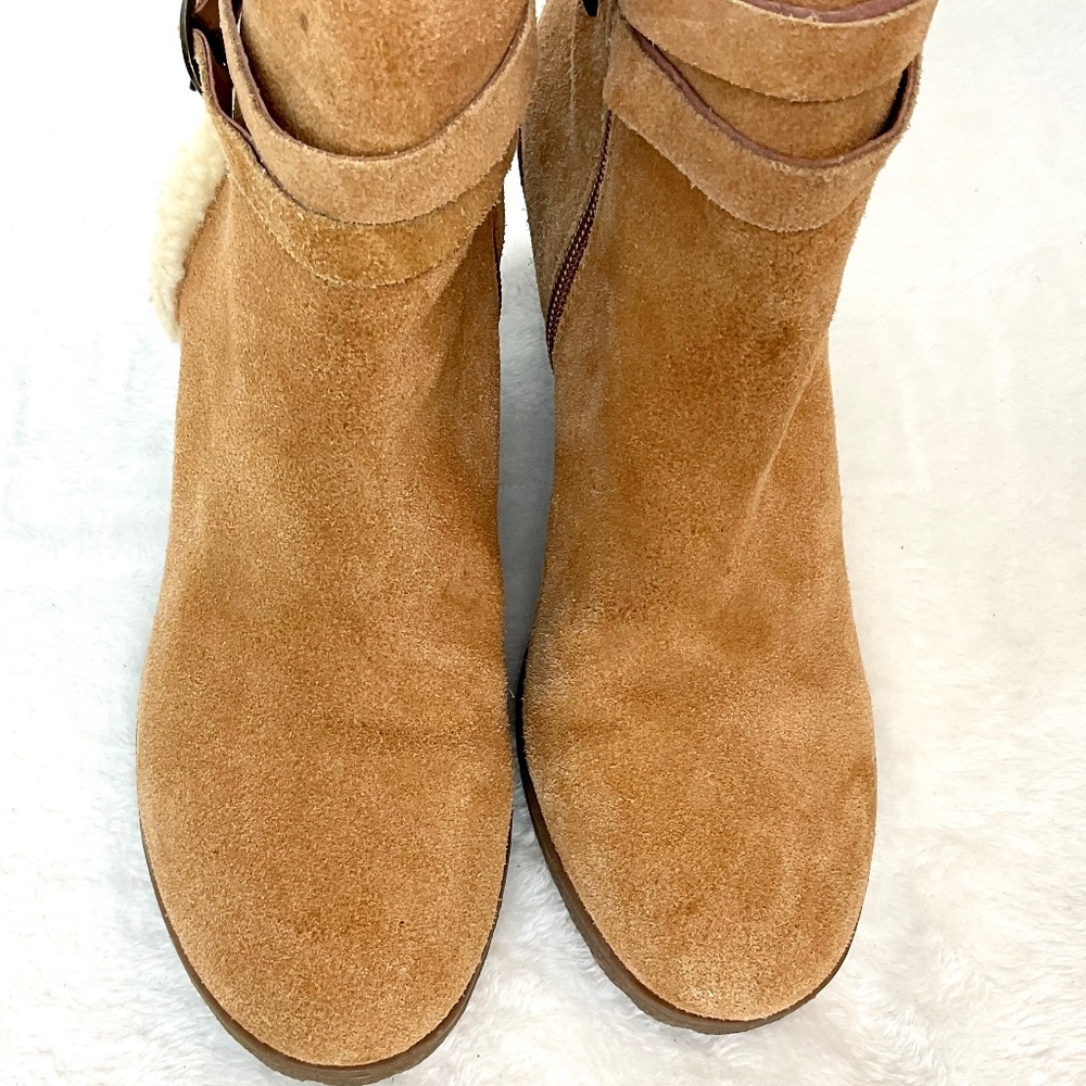 BJORNDAL AMY Fur Lined Brown Zip Up Ankle Wedge Suede Winter Booties Size 9 - Picture 16 of 16